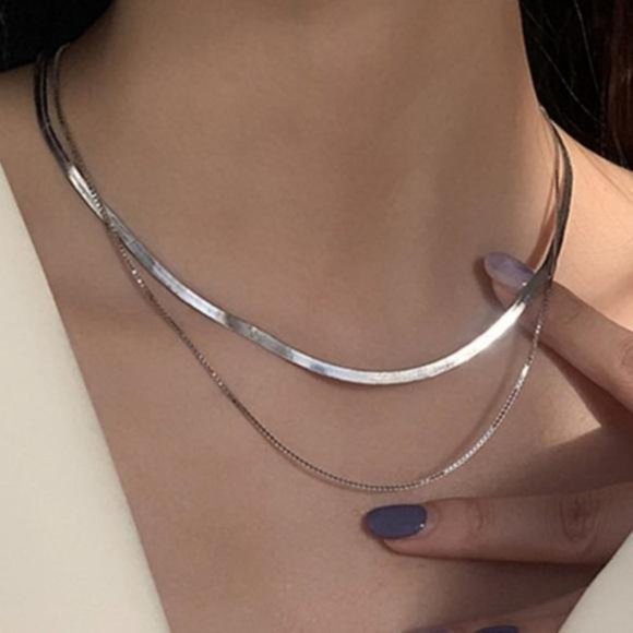 NEW 925 STERLING SILVER DOUBLE LAYER NECKLACE - Picture 2 of 3